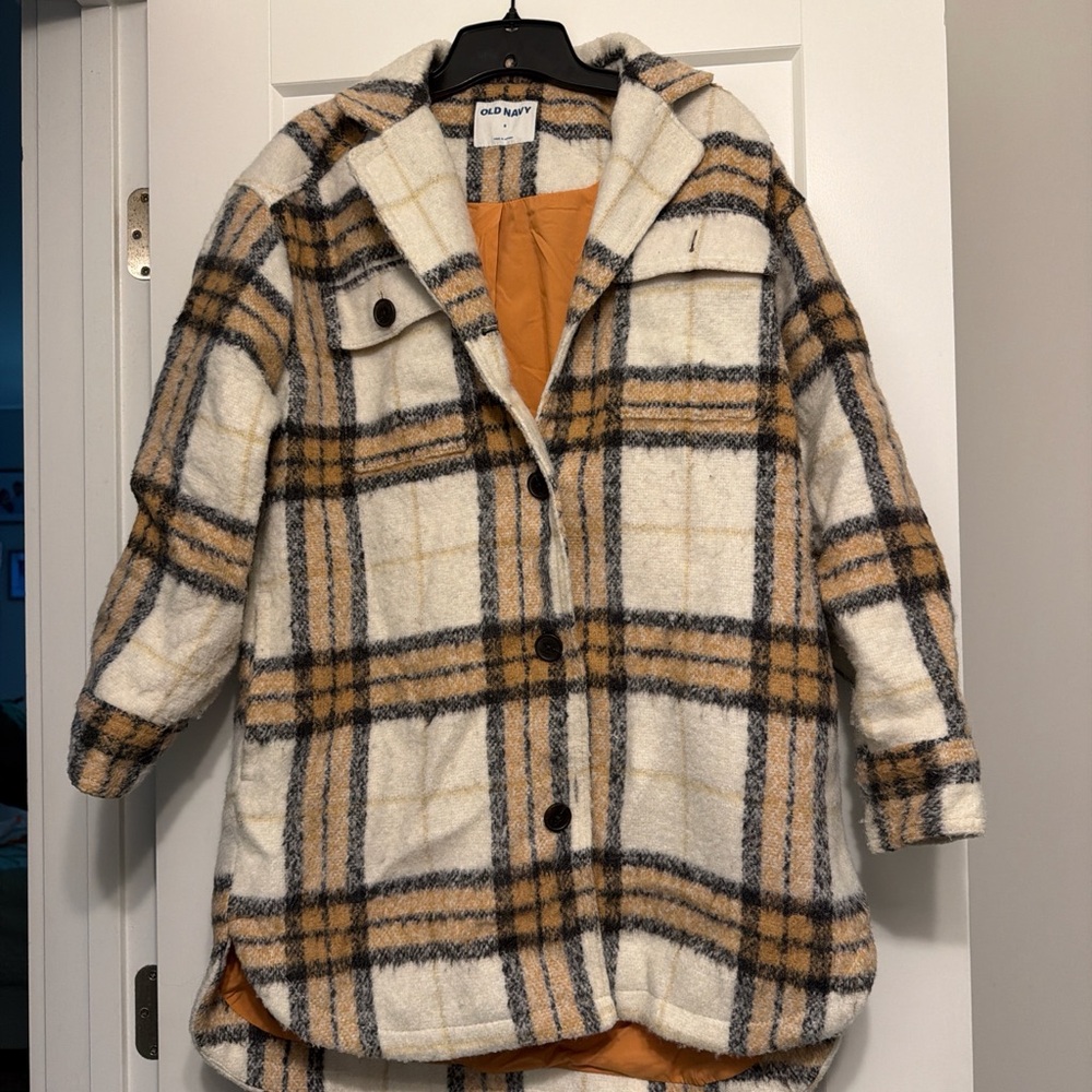 Plaid Shacket with Orange Lining